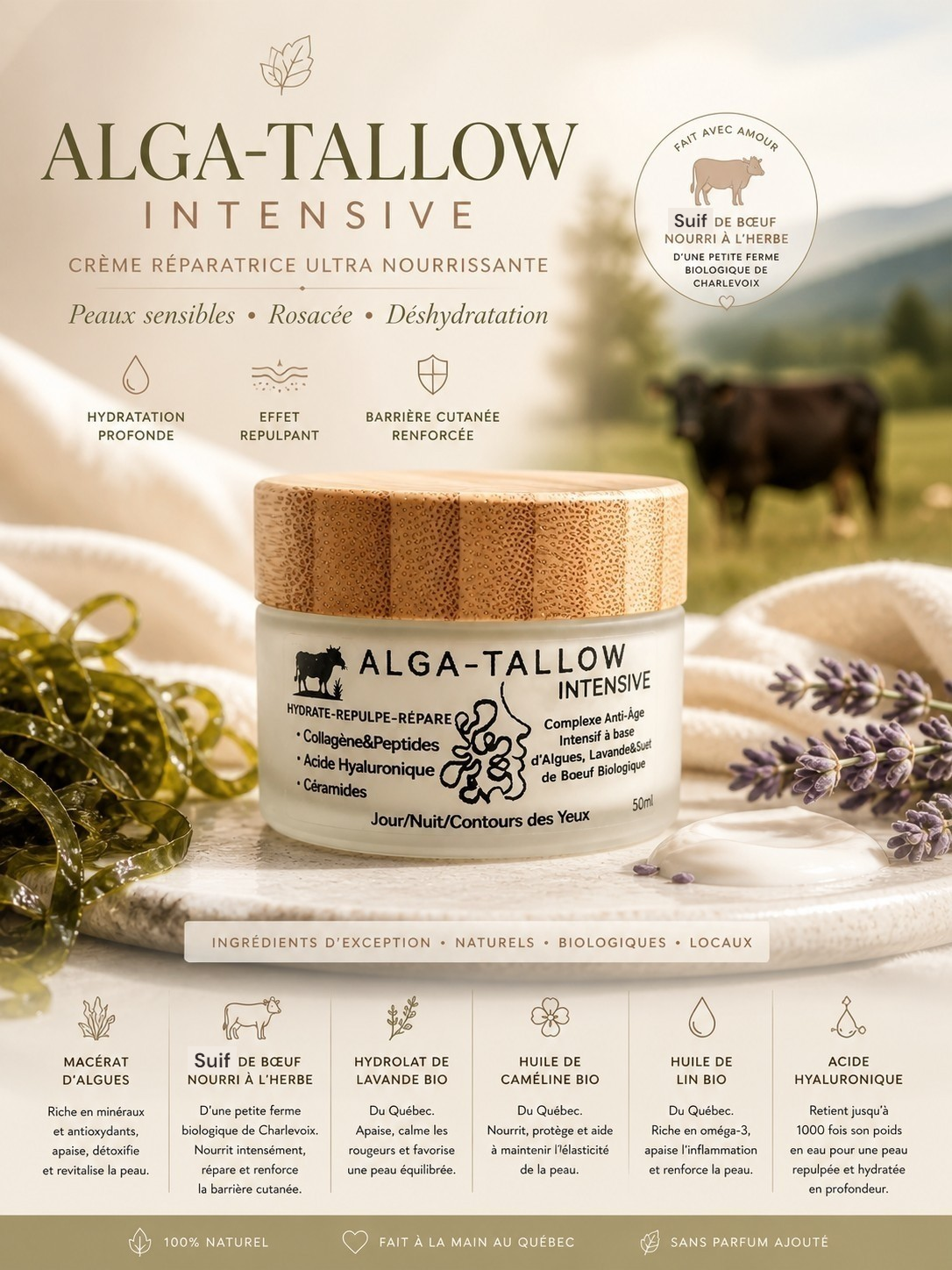 Alga-Tallow 🌿 Crème visage nourrissante au suif de bœuf, collagène & acide hyaluronique