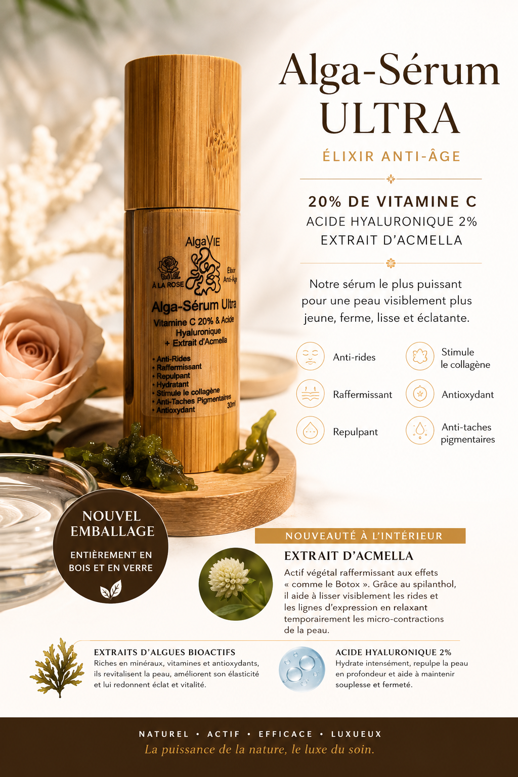 Alga-Sérum ÉLIXIR ✨ Anti-âge – Vitamine C 20% + Acide Hyaluronique + Algues